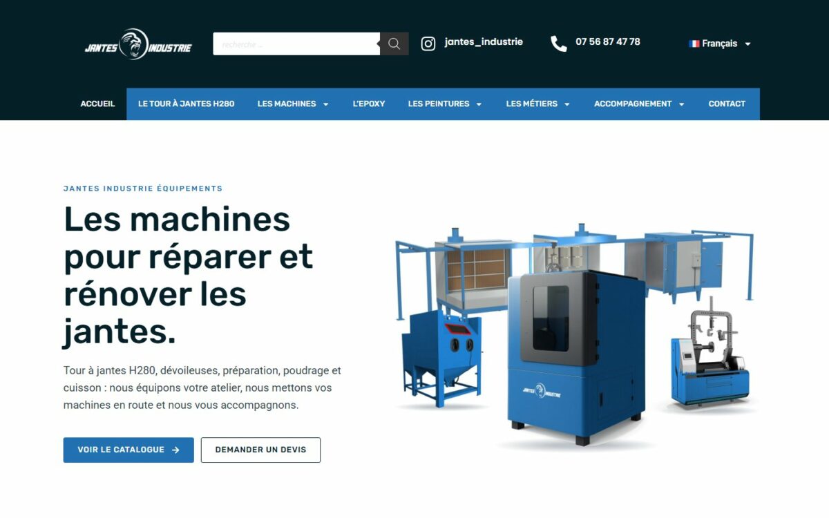 Page d'accueil du site Jantes Industrie Équipements