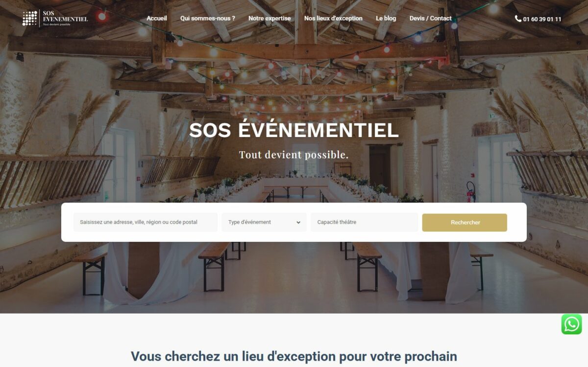 Page d'accueil du site SOS Événementiel